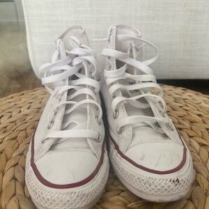 Converse White and Red Canvas High-Top Sneakers